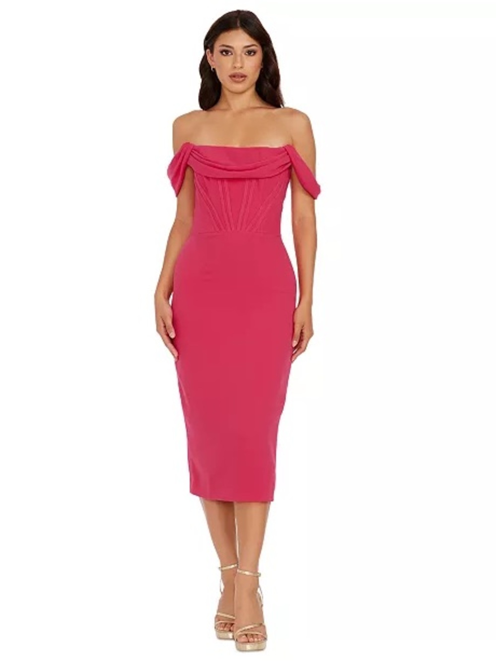 Off the shoulder Body Con Corset Midi Dress